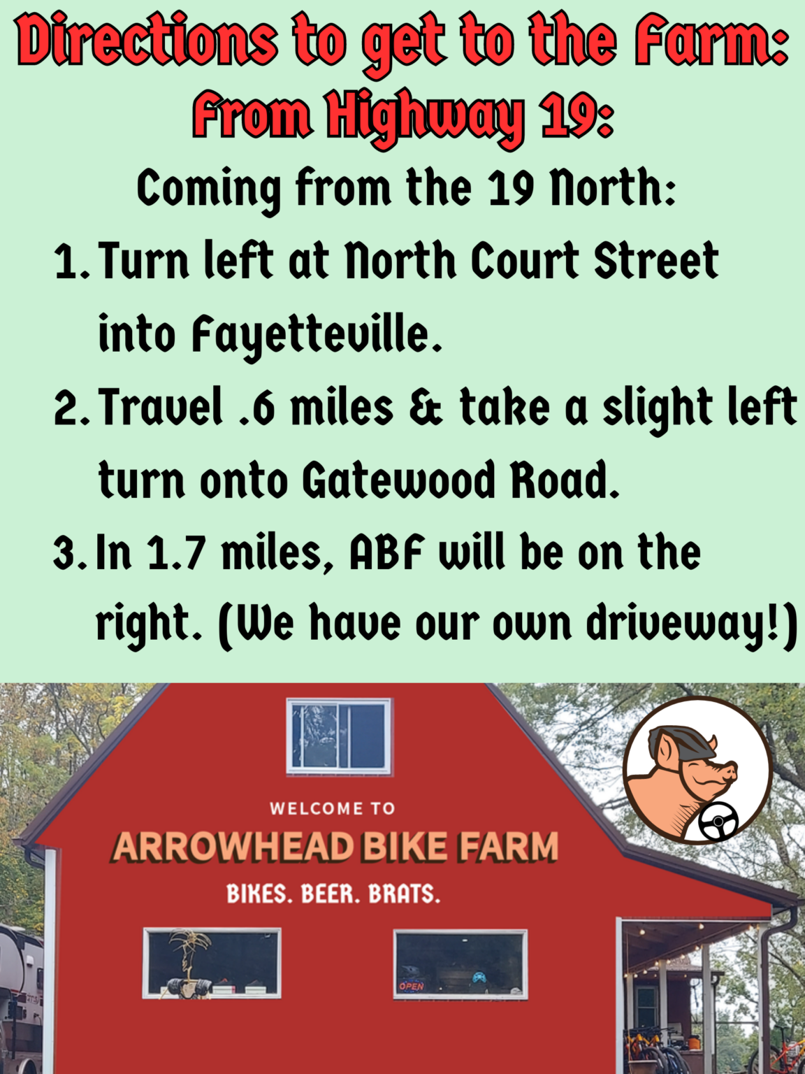 Directions to Arrowhead Bike Farm Arrowhead Bike Farm Directions to